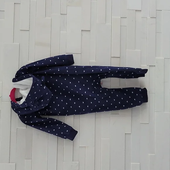 Carter's WARM HOODED FLEECE ONE PIECE BLUE WITH PINK HEARTS SIZE18 MONTHS - Picture 9 of 11